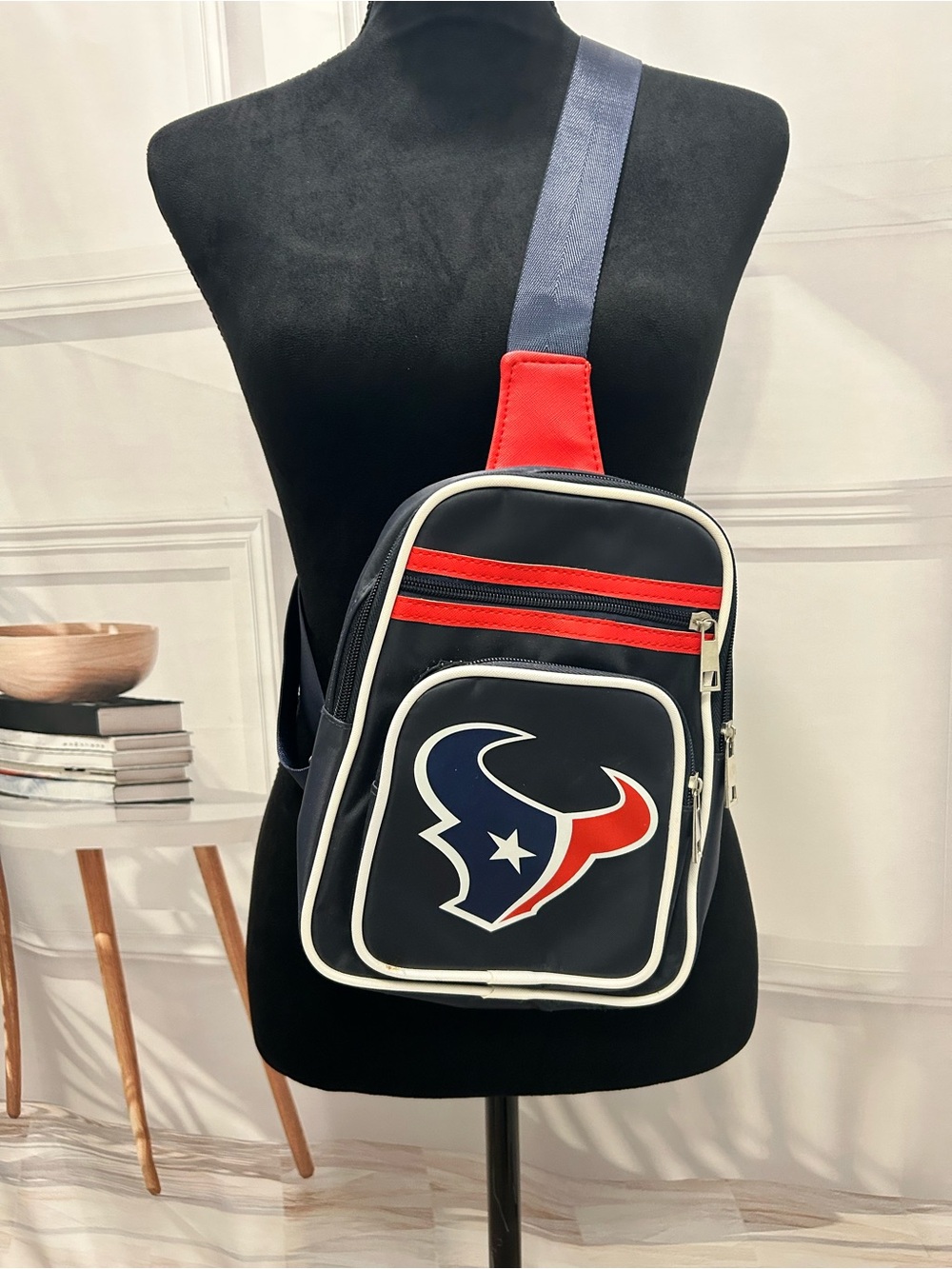 Houston Texans Navy and Red Sling Crossbody Bag with Zip Pockets Game Day Ready!